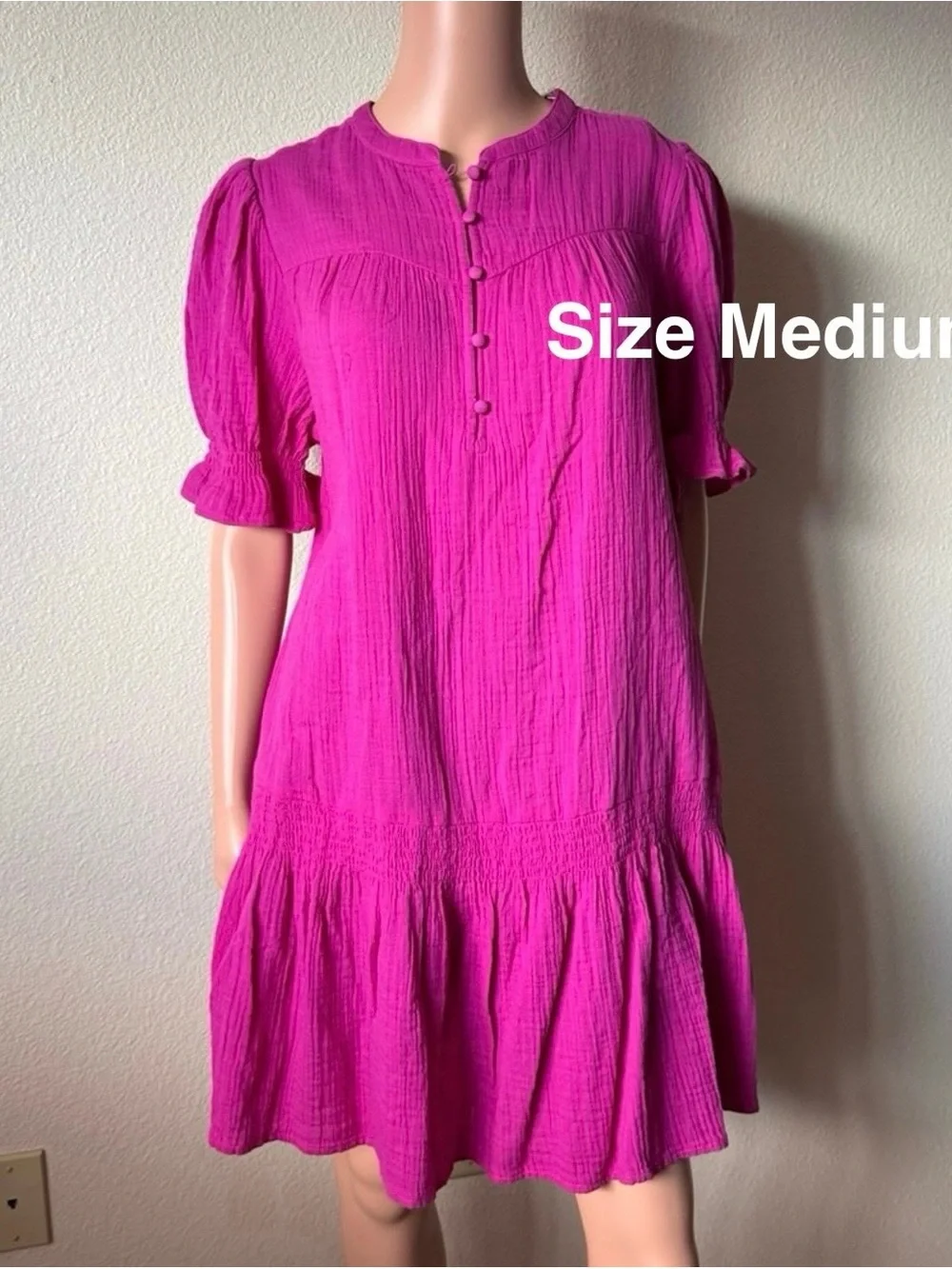 Time and Tru Women's Cotton Double Cloth Mini Dress with Drop Waist, Medium - Picture 1 of 5